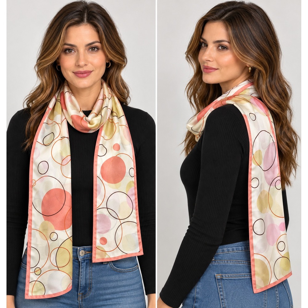 NWT Talbots Silk Scarf Vintage Made Japan Geometric Circle Pink Coral Wrap